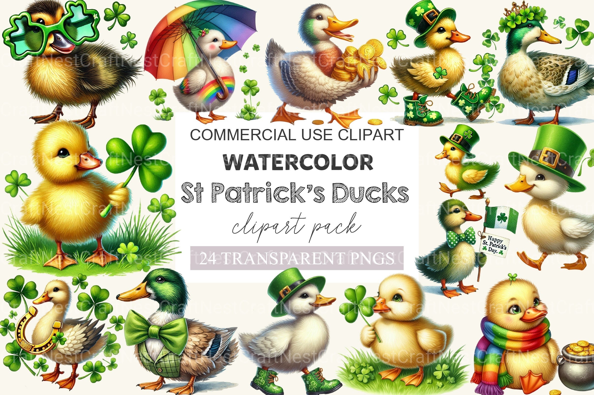 St Patrick's Ducks Clipart Bundle