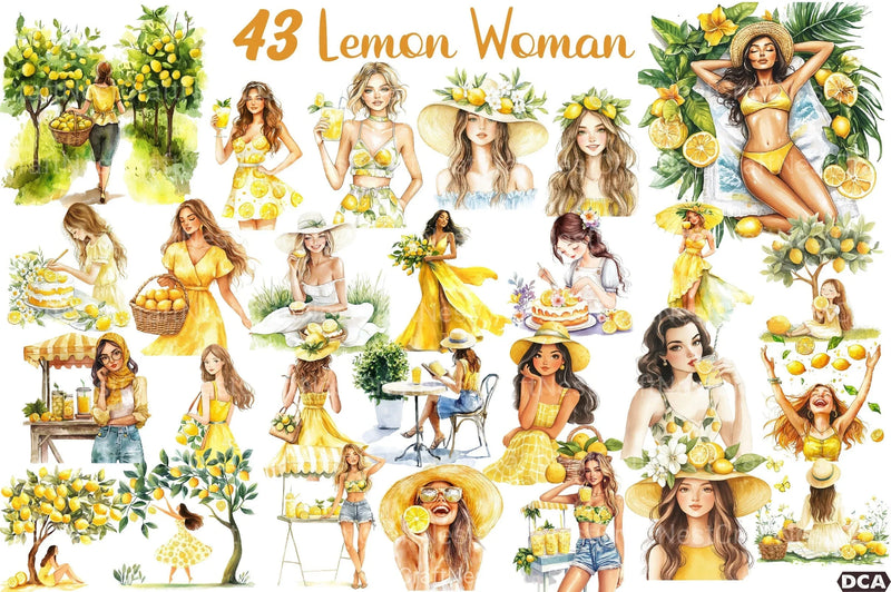 Summer Lemon Woman Clipart Bundle 1 - CraftNest - Digital Crafting and Art