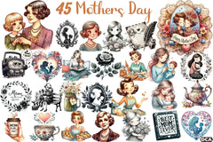 Black and White Mother's Day Clipart Bundle - CraftNest - Digital Crafting and Art