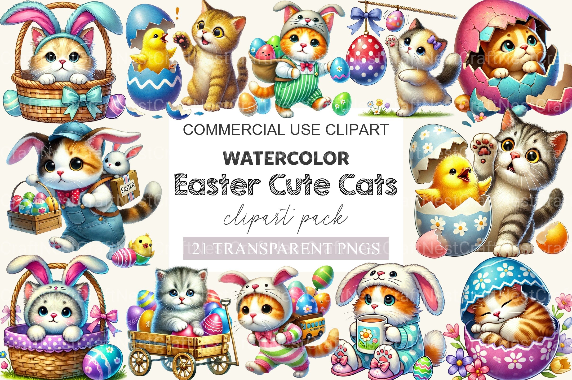 Funny Easter Cats Clipart Bundle