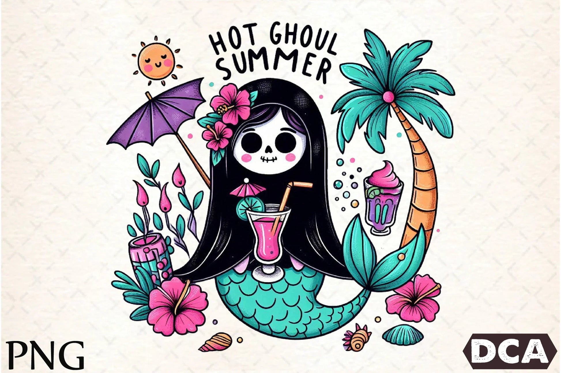 Cute Ghoul Mermaid Beach Clipart Bundle - CraftNest - Digital Crafting and Art