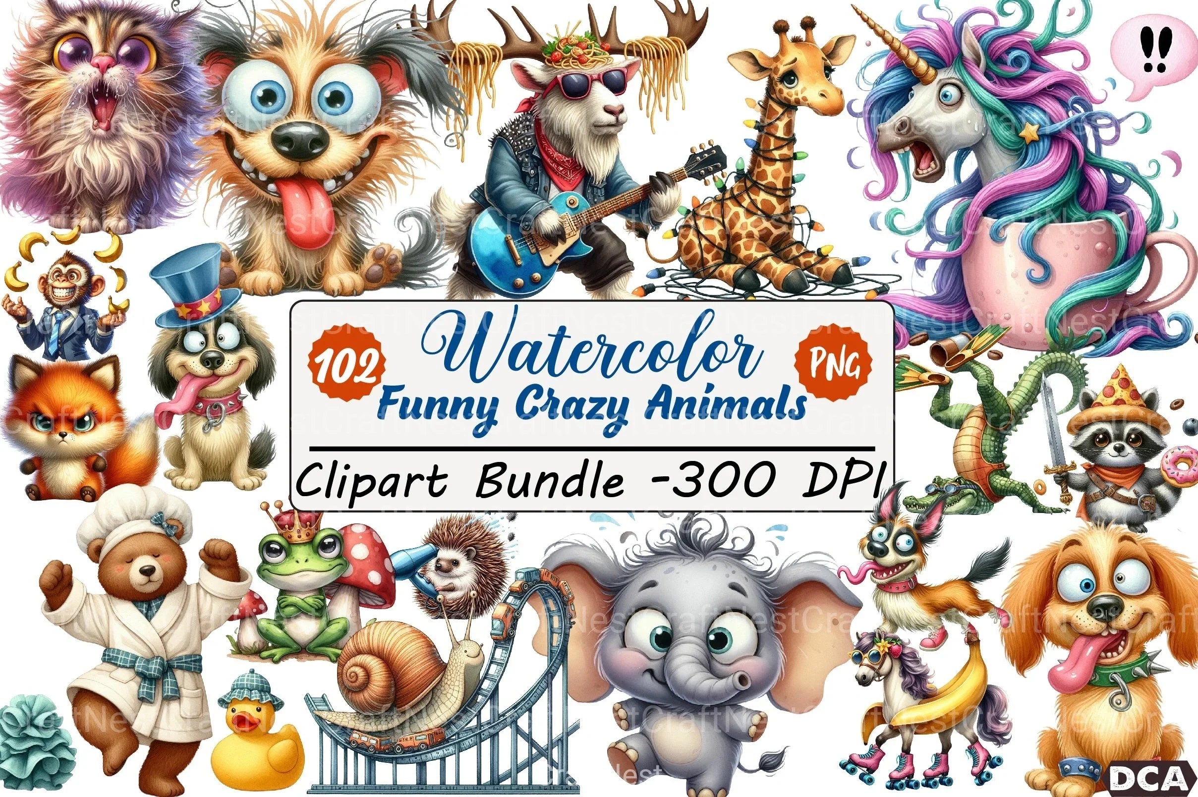 Funny Crazy Animals Clipart Bundle - CraftNest - Digital Crafting and Art