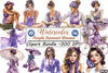 Purple Summer Vintage Woman Clipart Bundle