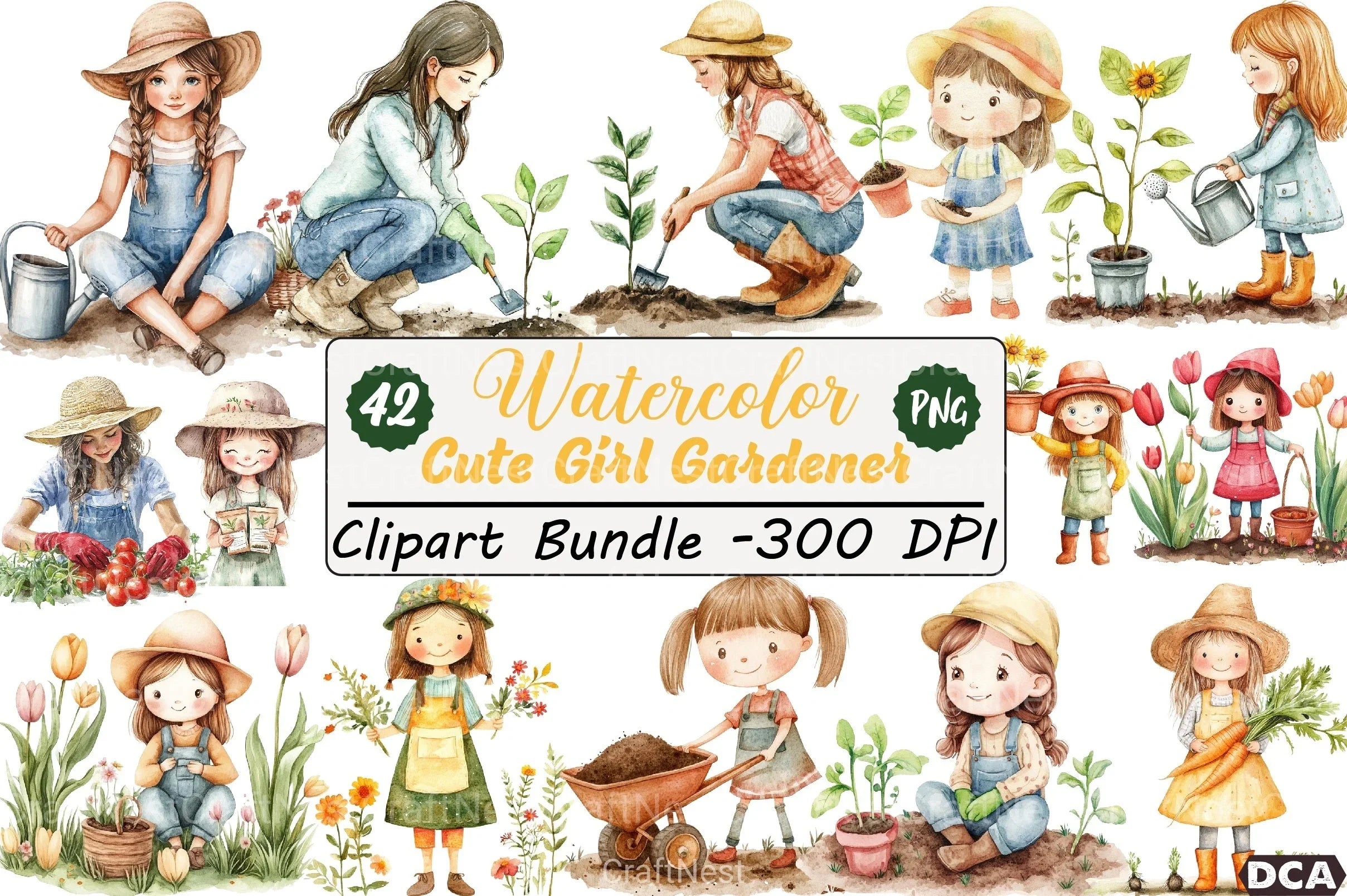 Cute Girl Gardener Clipart Bundle - CraftNest - Digital Crafting and Art