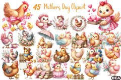Pink Gingham Hen Mother's Day Clipart Bundle - CraftNest - Digital Crafting and Art