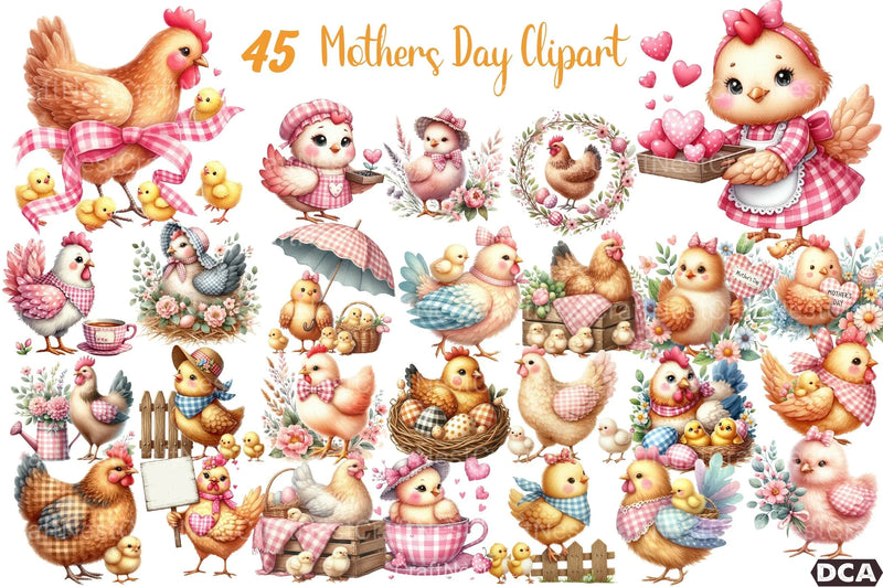 Pink Gingham Hen Mother's Day Clipart Bundle - CraftNest - Digital Crafting and Art
