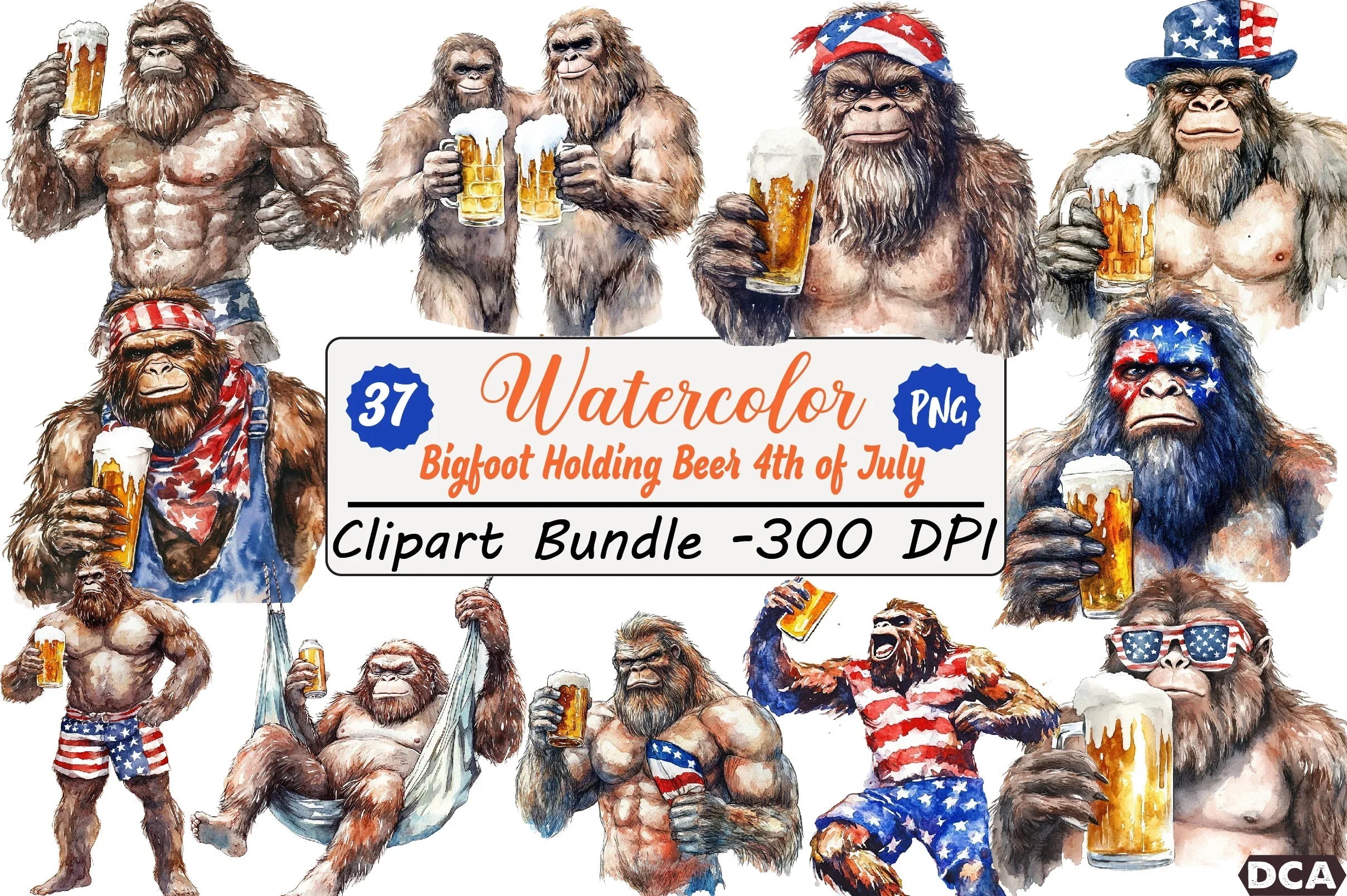 Bigfoot Holding Beer 4th of July Clipart Bundle - CraftNest - Digital Crafting and Art
