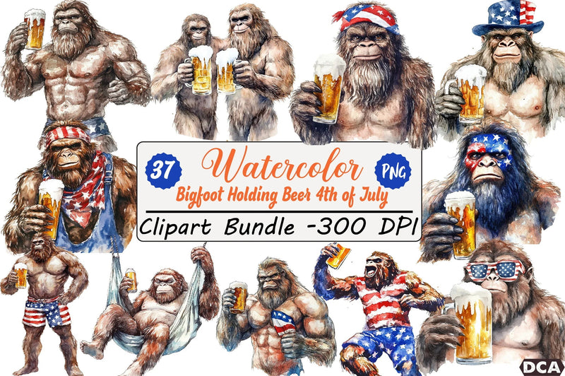 Bigfoot Holding Beer 4th of July Clipart Bundle - CraftNest - Digital Crafting and Art