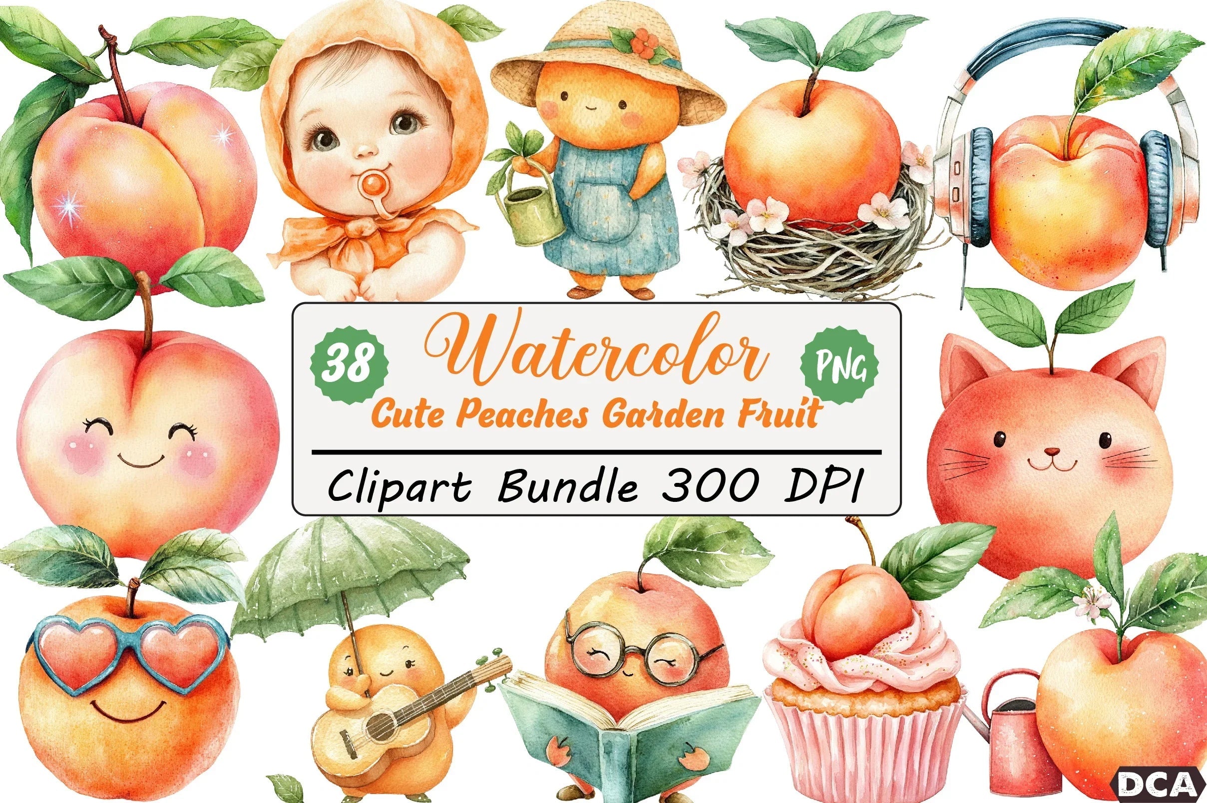 Cute Peaches Garden Fruit Clipart Bundle - CraftNest - Digital Crafting and Art