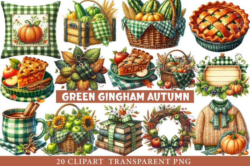 Green Gingham Autumn Clipart - CraftNest - Digital Crafting and Art