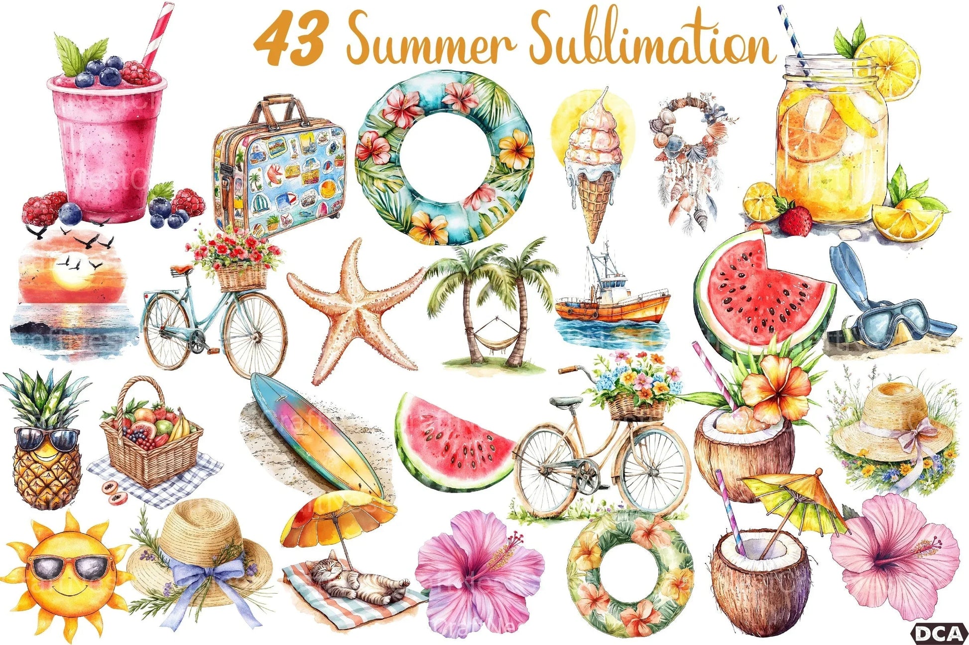 Hand Drawn Summer Clipart Bundle 1 - CraftNest - Digital Crafting and Art