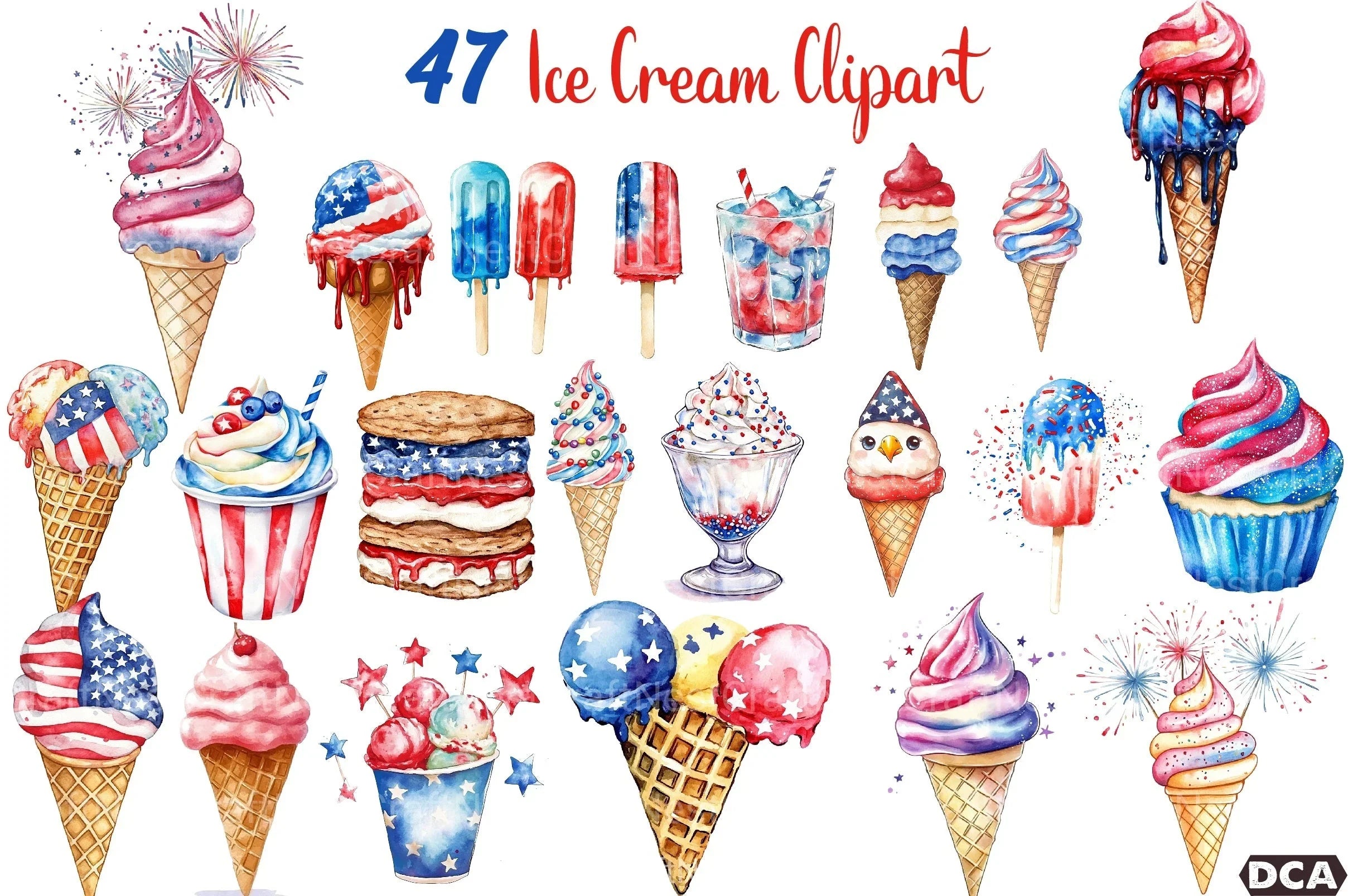 Patriotic 4th of July Ice Cream Clipart Bundle - CraftNest - Digital Crafting and Art