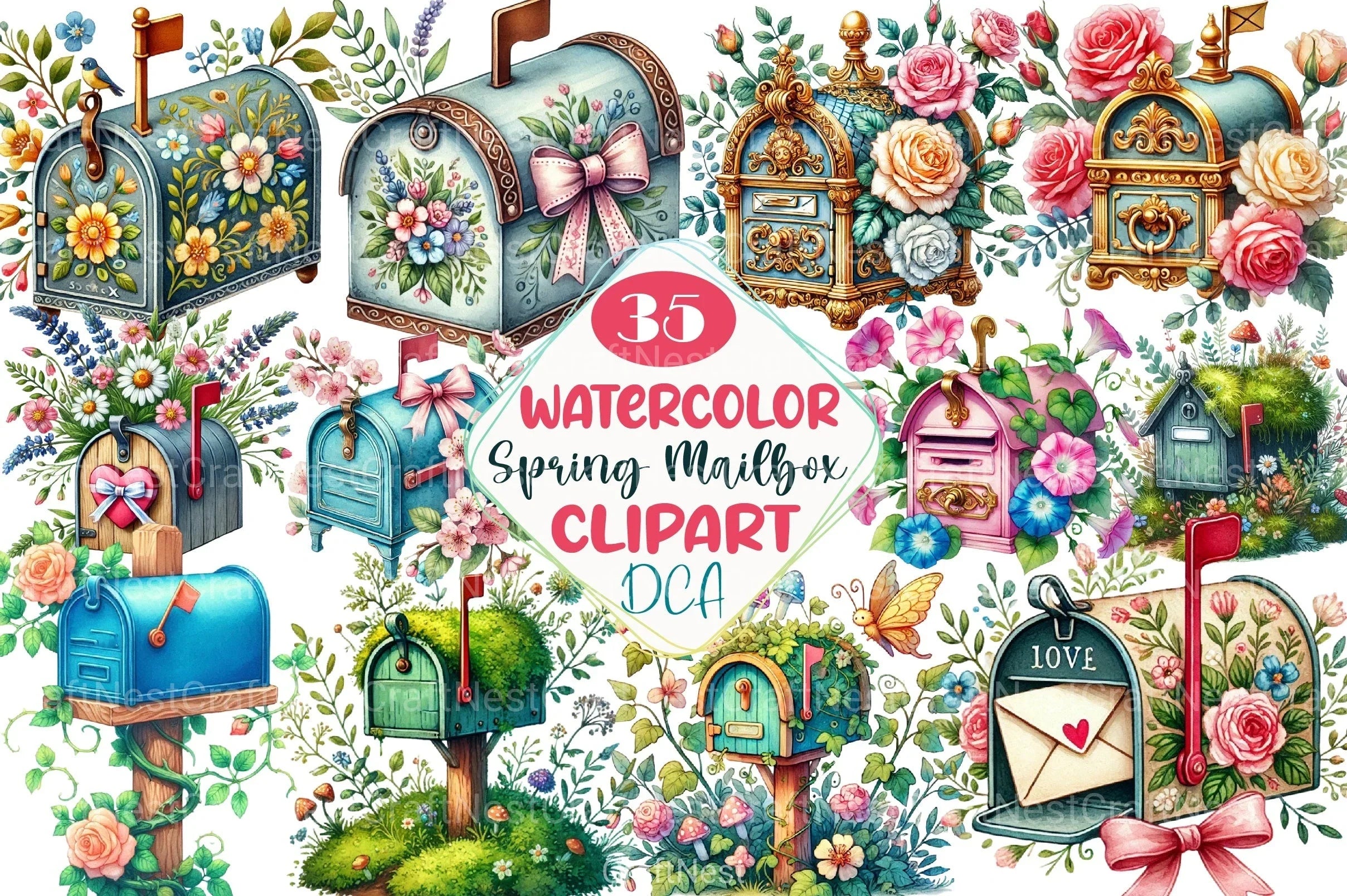 Spring Mailbox Clipart Bundle 1 - CraftNest - Digital Crafting and Art