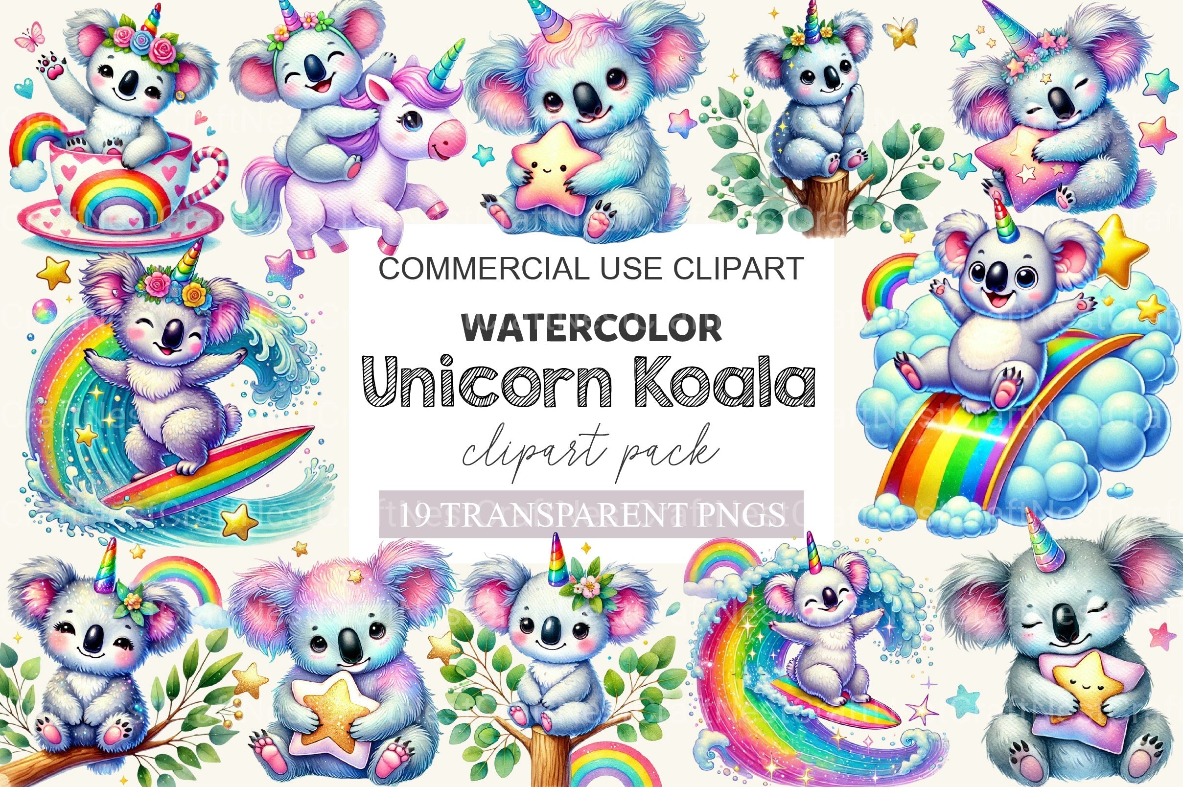 Unicorn Koala Clipart Bundle