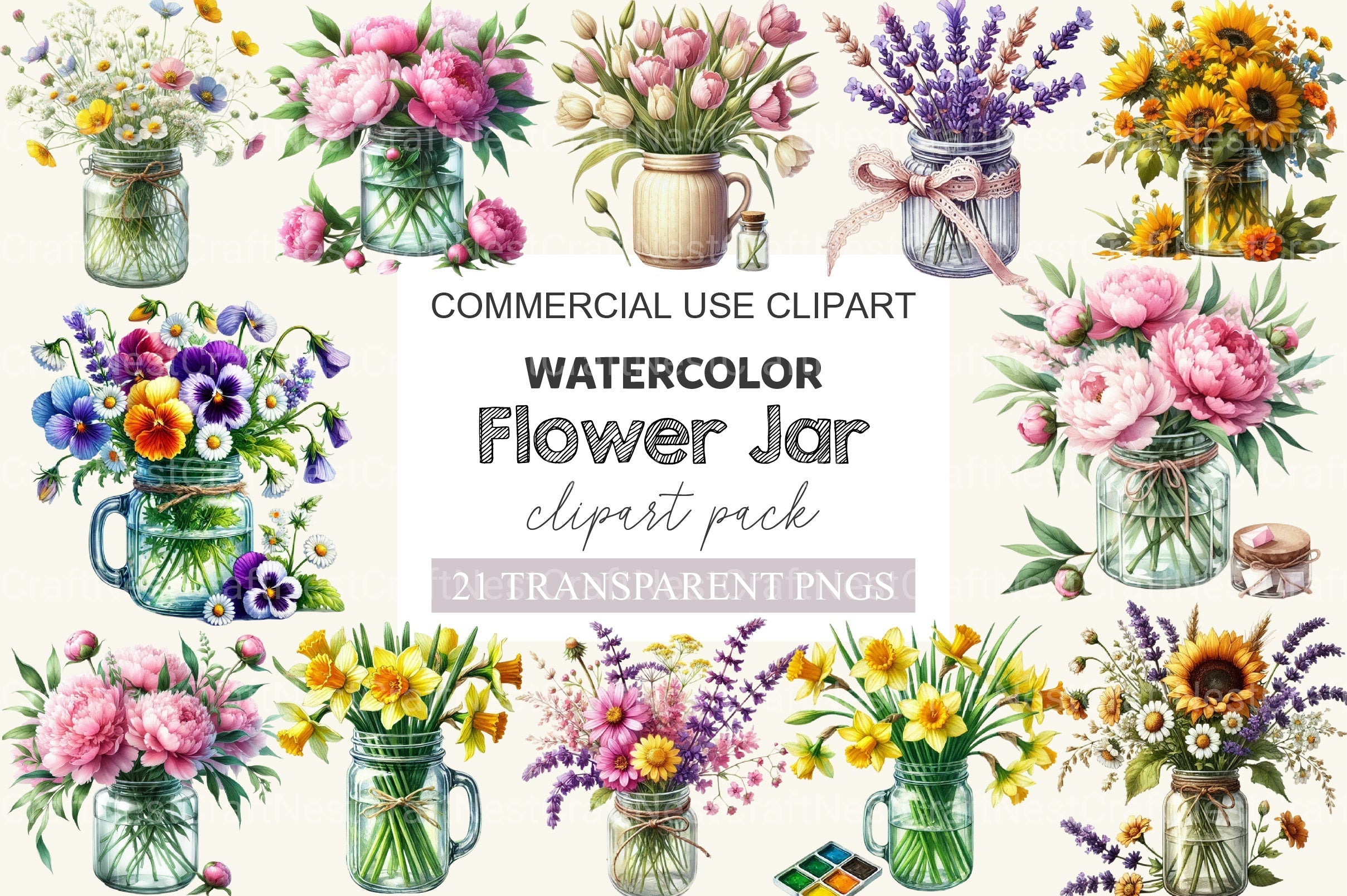 Flower Jar Clipart Bundle