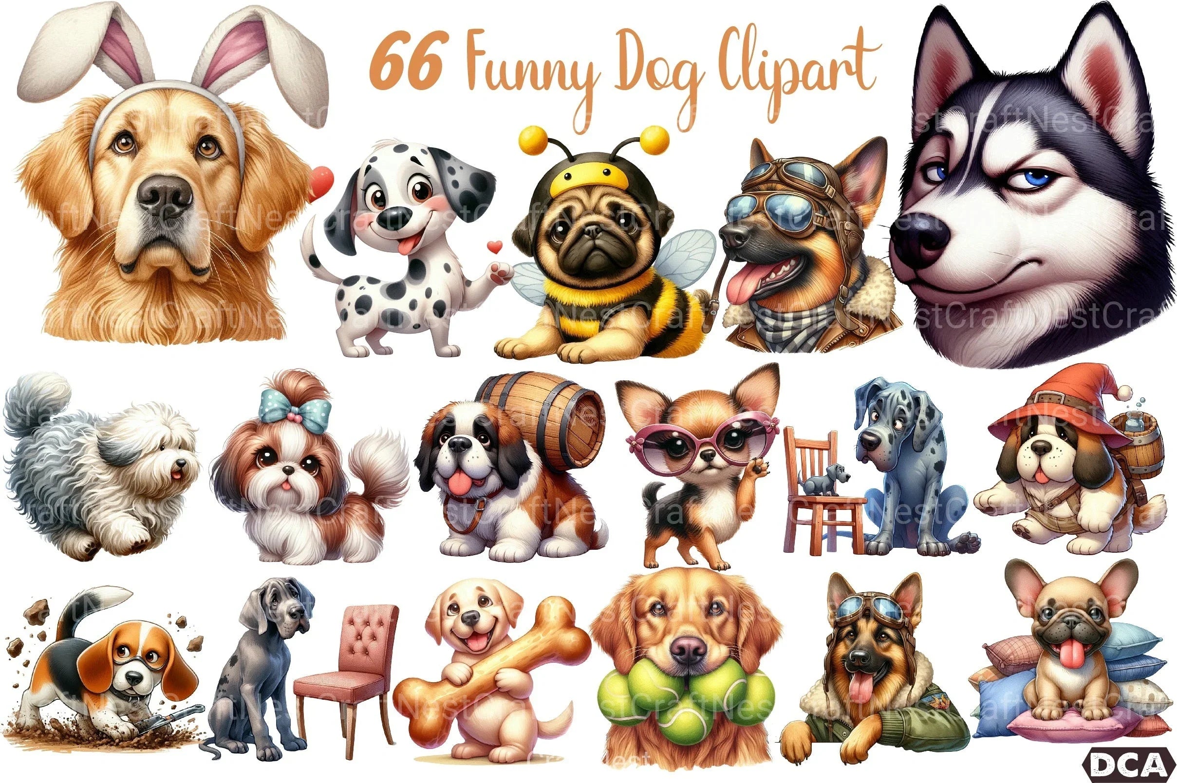 Cute & Funny Dog Breeds Clipart Bundle - CraftNest - Digital Crafting and Art