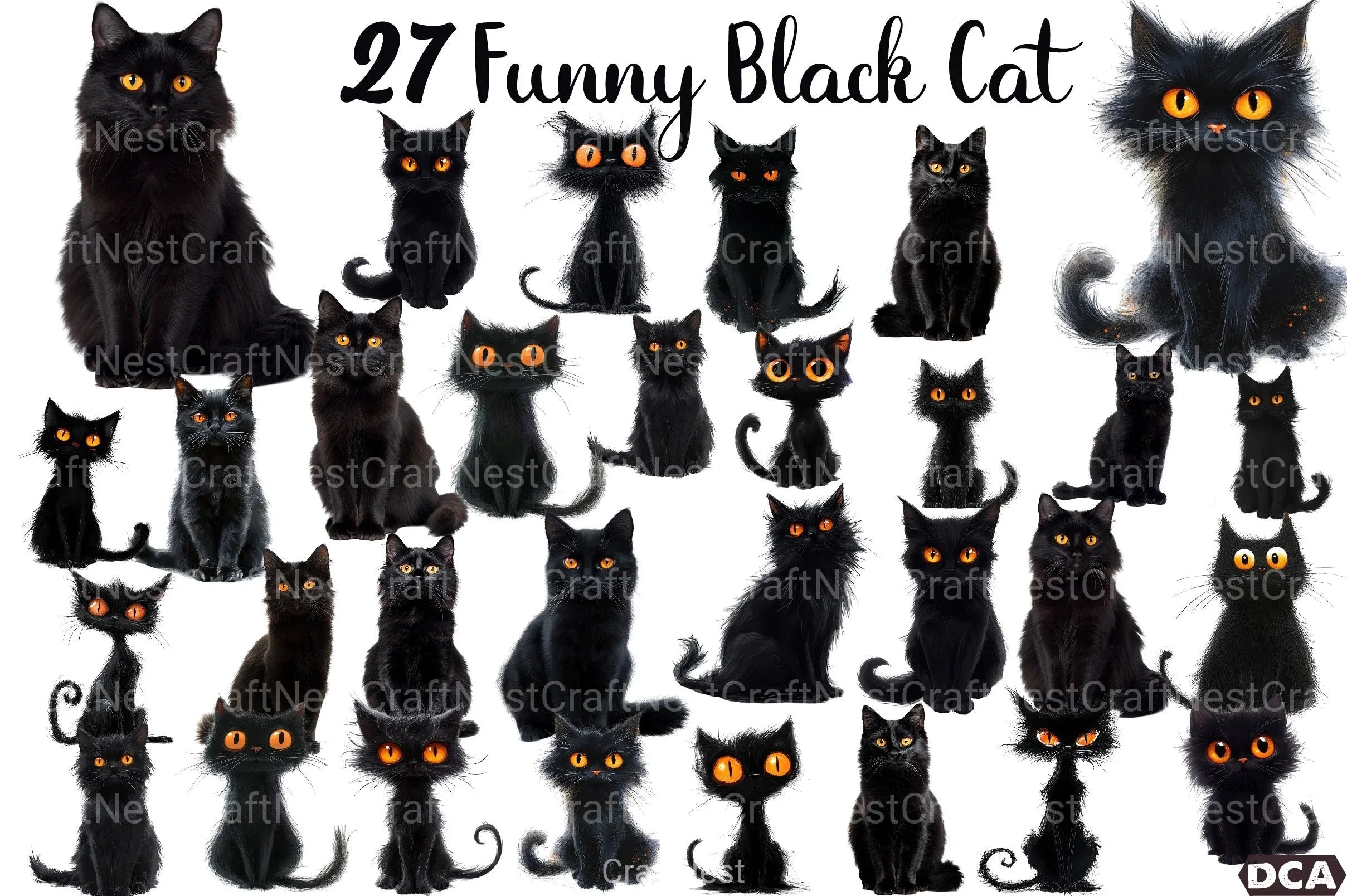 Quirky Funny Black Cat Clipart Bundle55 - CraftNest - Digital Crafting and Art