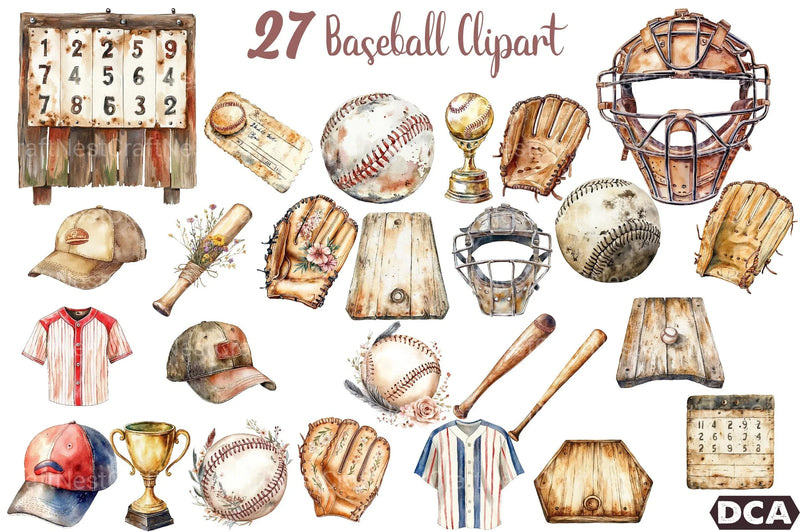 Vintage Baseball Clipart Bundle 1 - CraftNest - Digital Crafting and Art