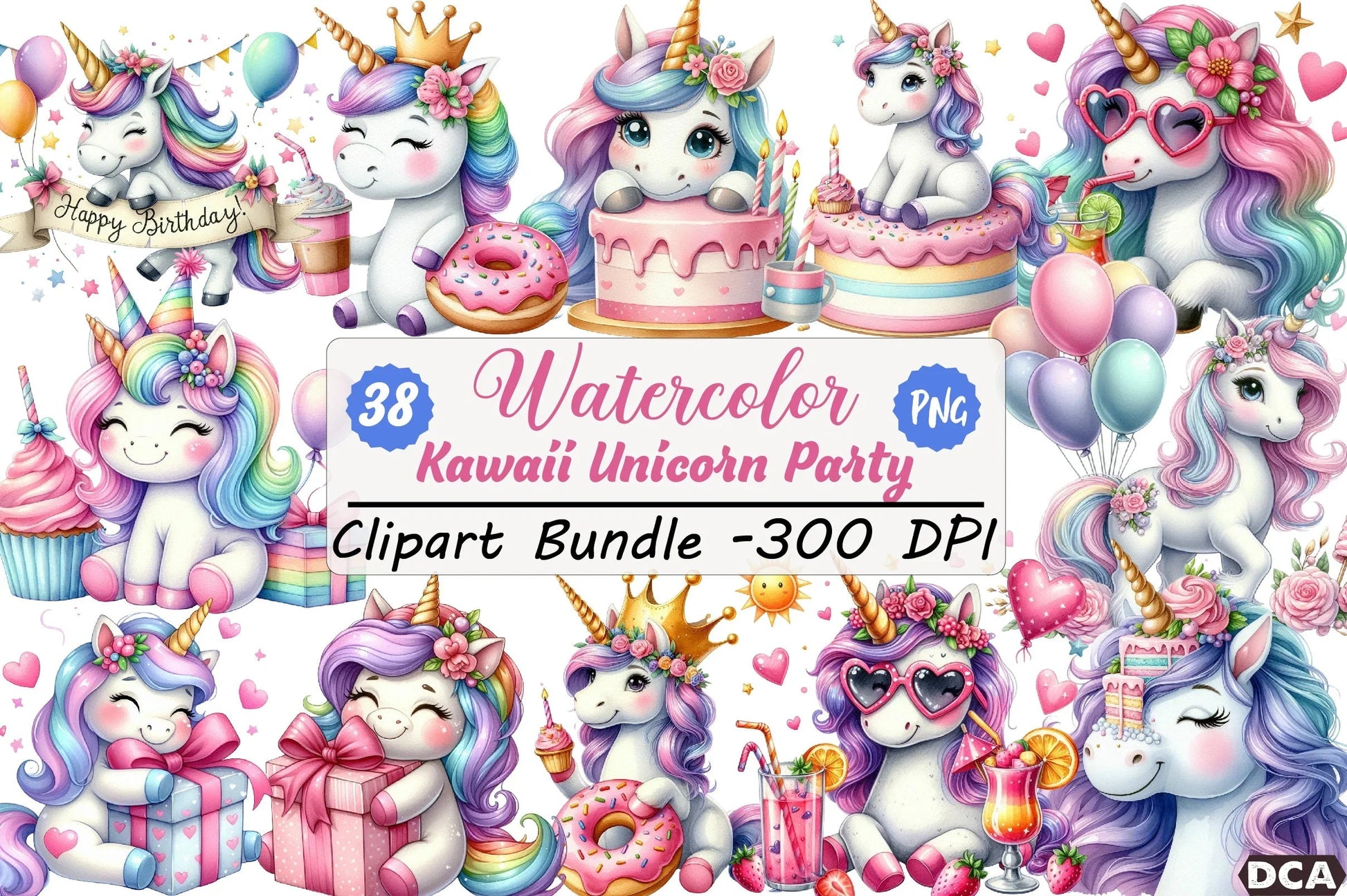 Kawaii Unicorn Party Clipart Bundle - CraftNest - Digital Crafting and Art