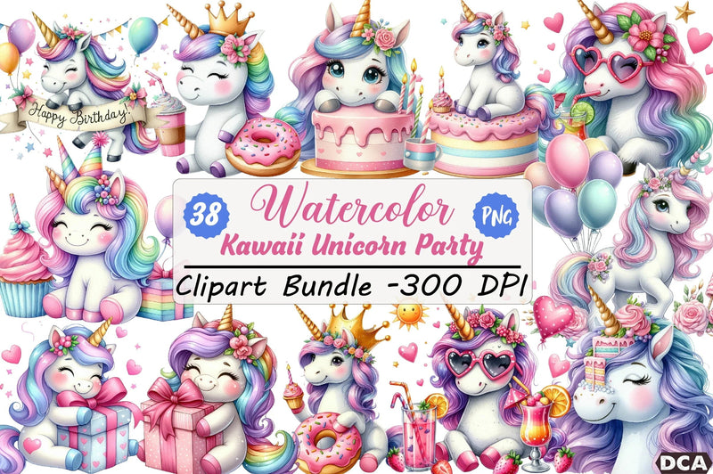 Kawaii Unicorn Party Clipart Bundle - CraftNest - Digital Crafting and Art