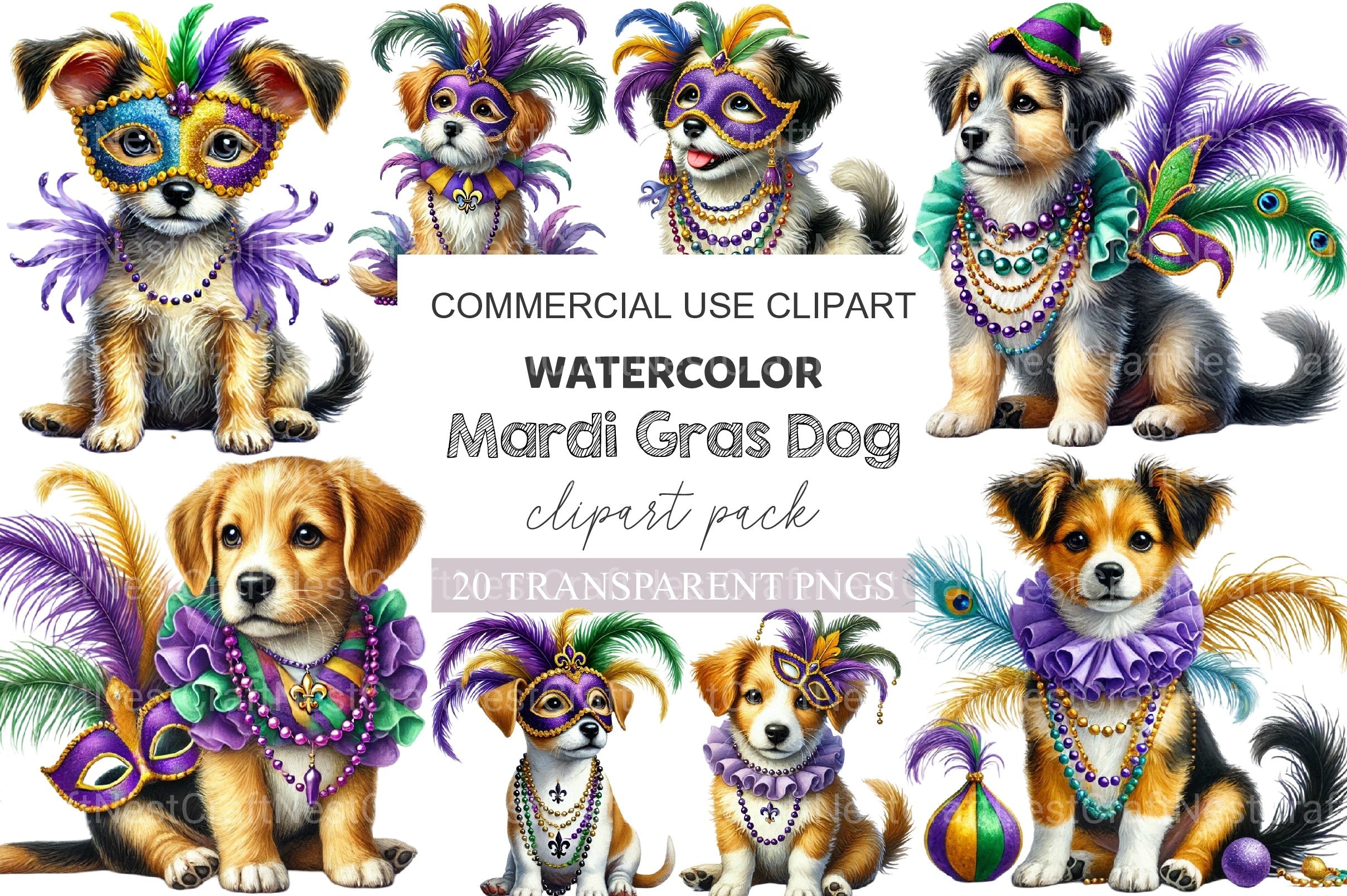 Mardi Gras Dog Clipart Bundle