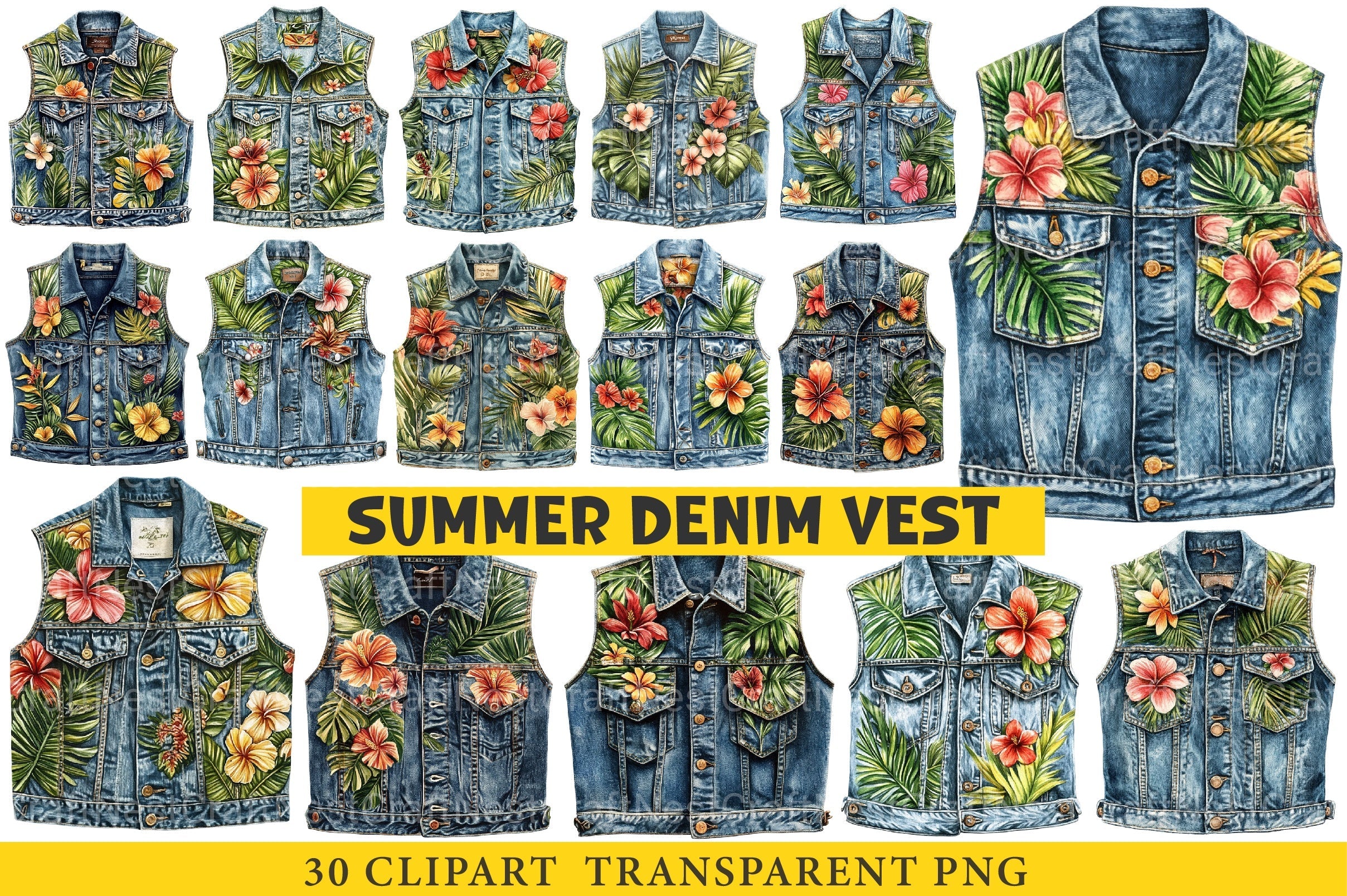 Summer Denim Vest Clipart Bundle - CraftNest - Digital Crafting and Art