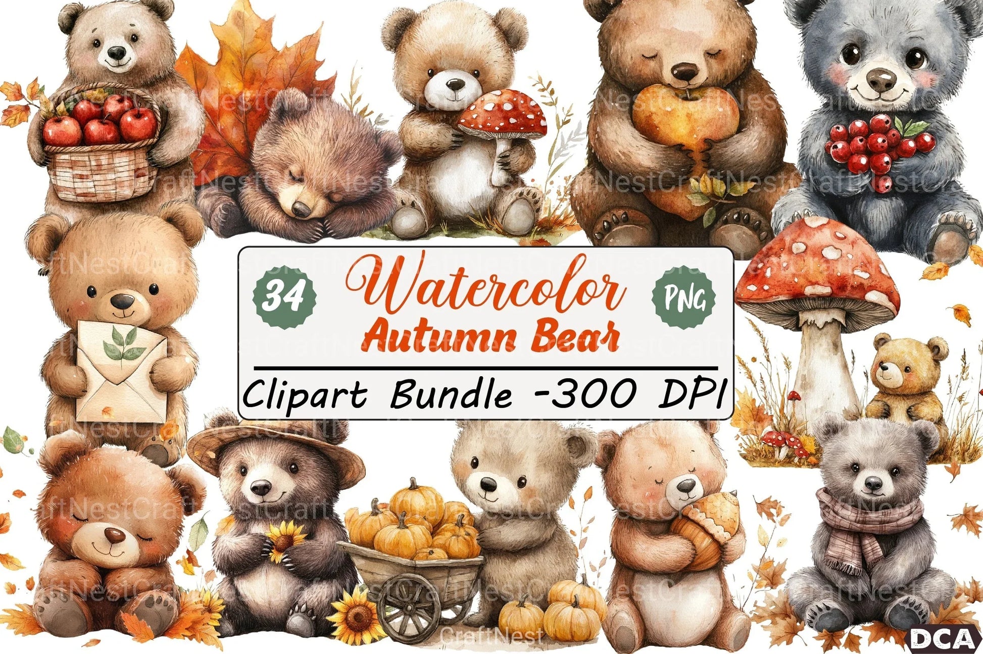 Autumn Bear Clipart Bundle - CraftNest - Digital Crafting and Art