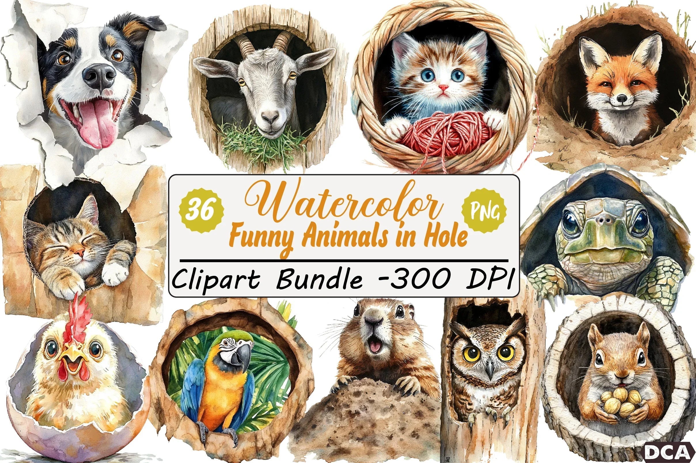 Funny Animals in Hole Clipart Bundle - CraftNest - Digital Crafting and Art