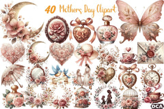 Vintage Dusty Rose Mother's Day Clipart Bundle - CraftNest - Digital Crafting and Art