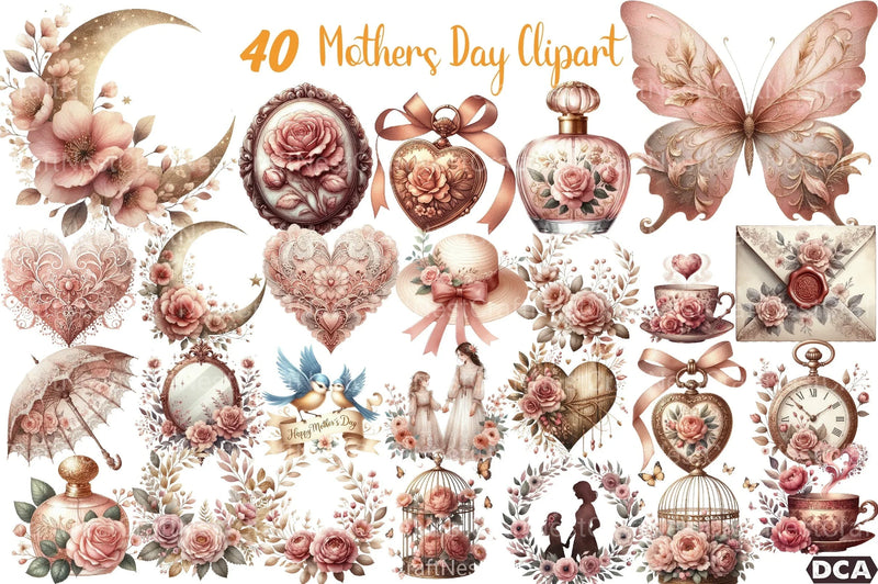 Vintage Dusty Rose Mother's Day Clipart Bundle - CraftNest - Digital Crafting and Art