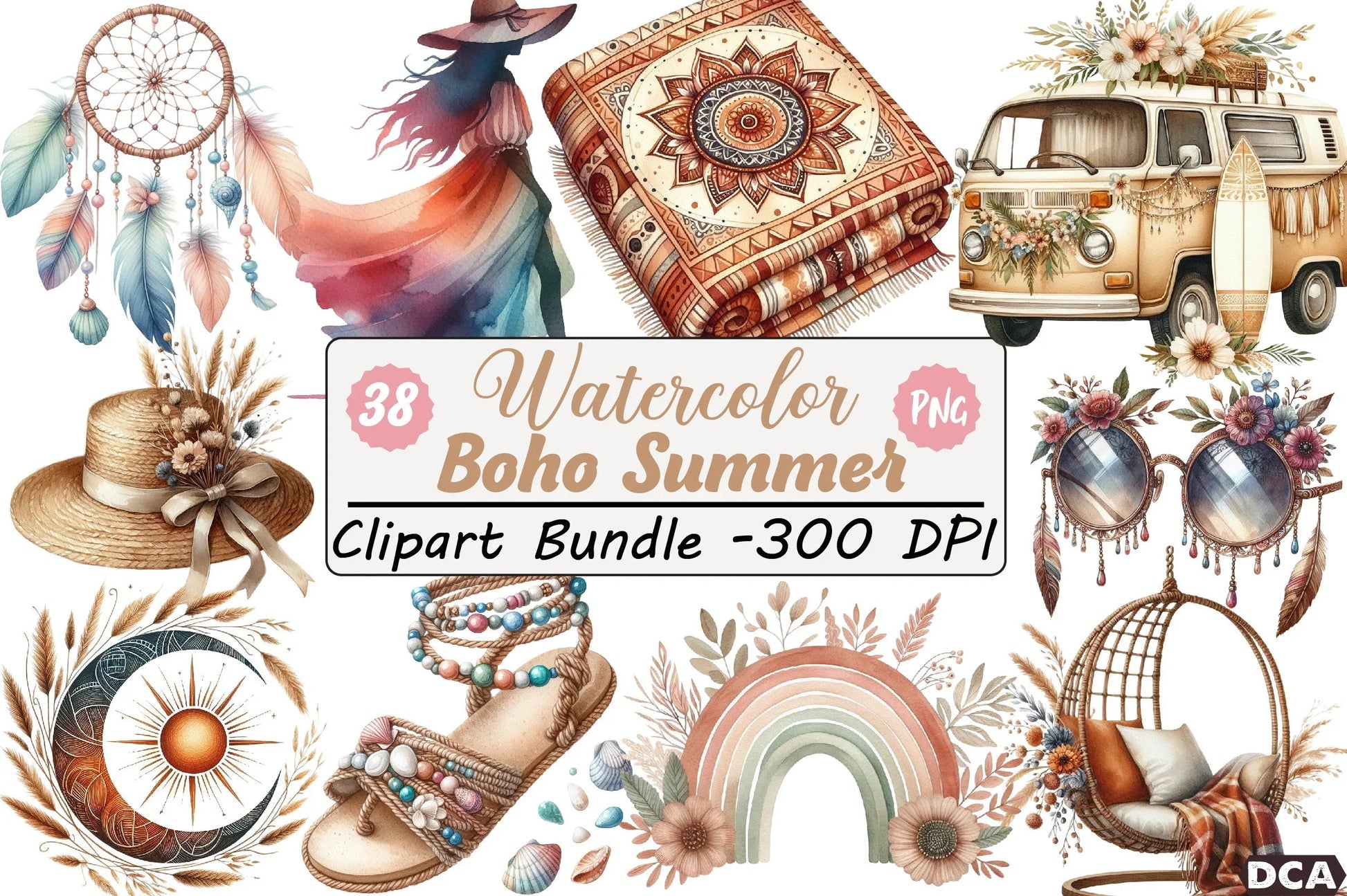 Boho Summer Clipart Bundle - CraftNest - Digital Crafting and Art