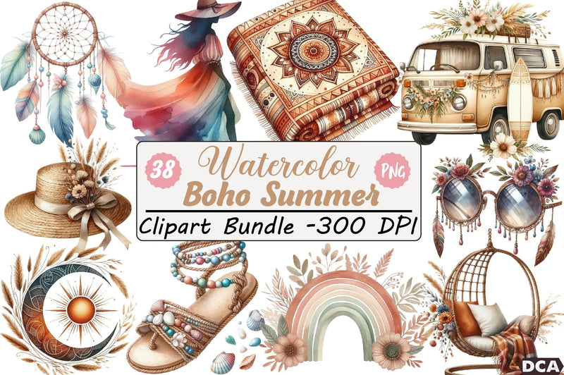Boho Summer Clipart Bundle - CraftNest - Digital Crafting and Art