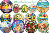 Round Stained Glass Summer Clipart Bundle