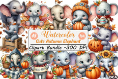 Cute Autumn Elephant Clipart Bundle - CraftNest - Digital Crafting and Art