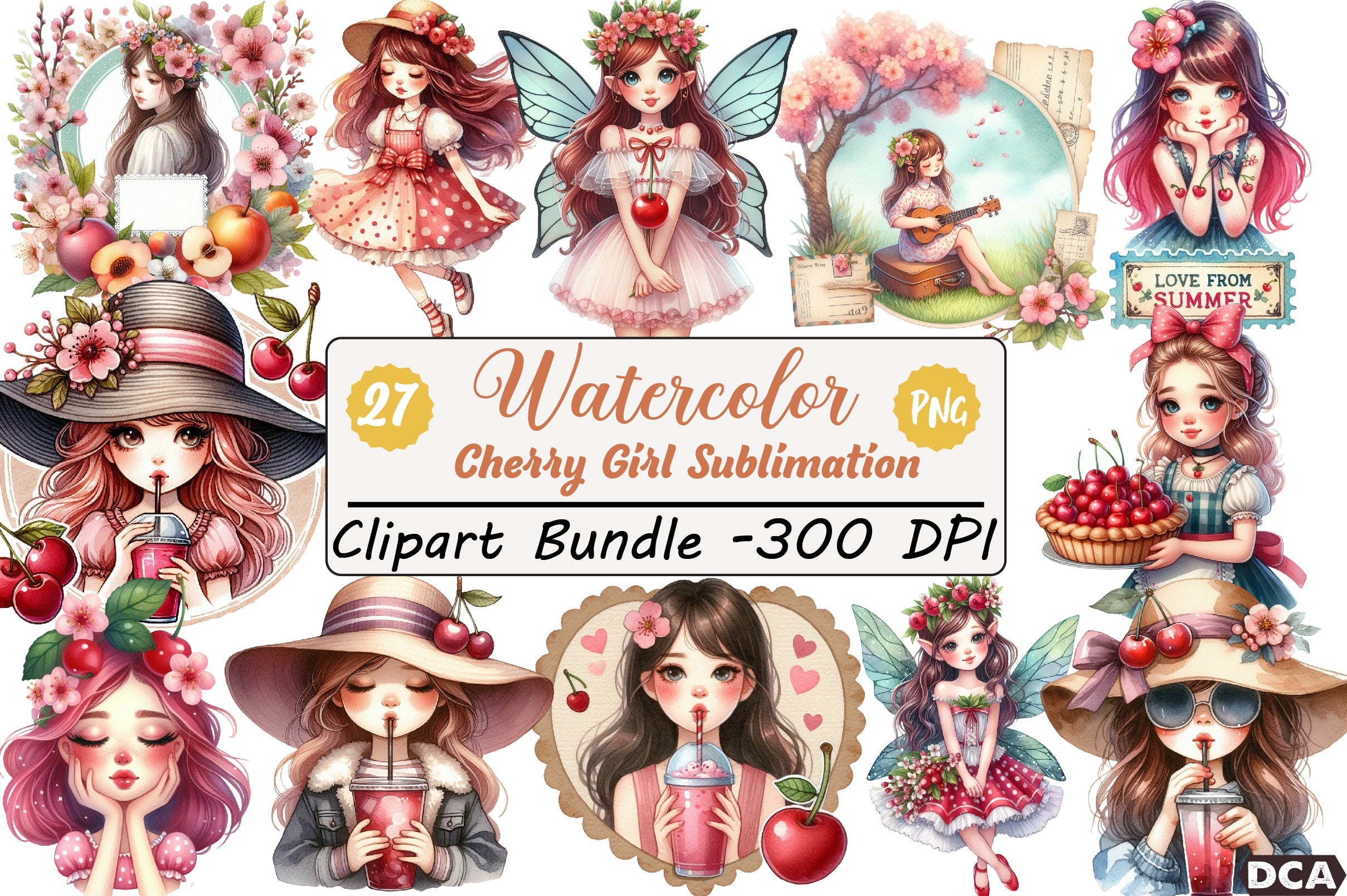 Cherry Girl Clipart Bundle