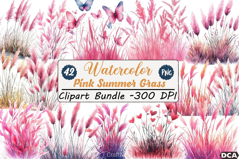 Pink Summer Grass Clipart Bundle - CraftNest - Digital Crafting and Art