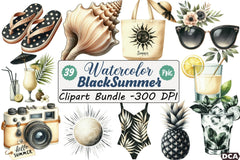Ivory and Black Hello Summer Clipart Bundle - CraftNest - Digital Crafting and Art