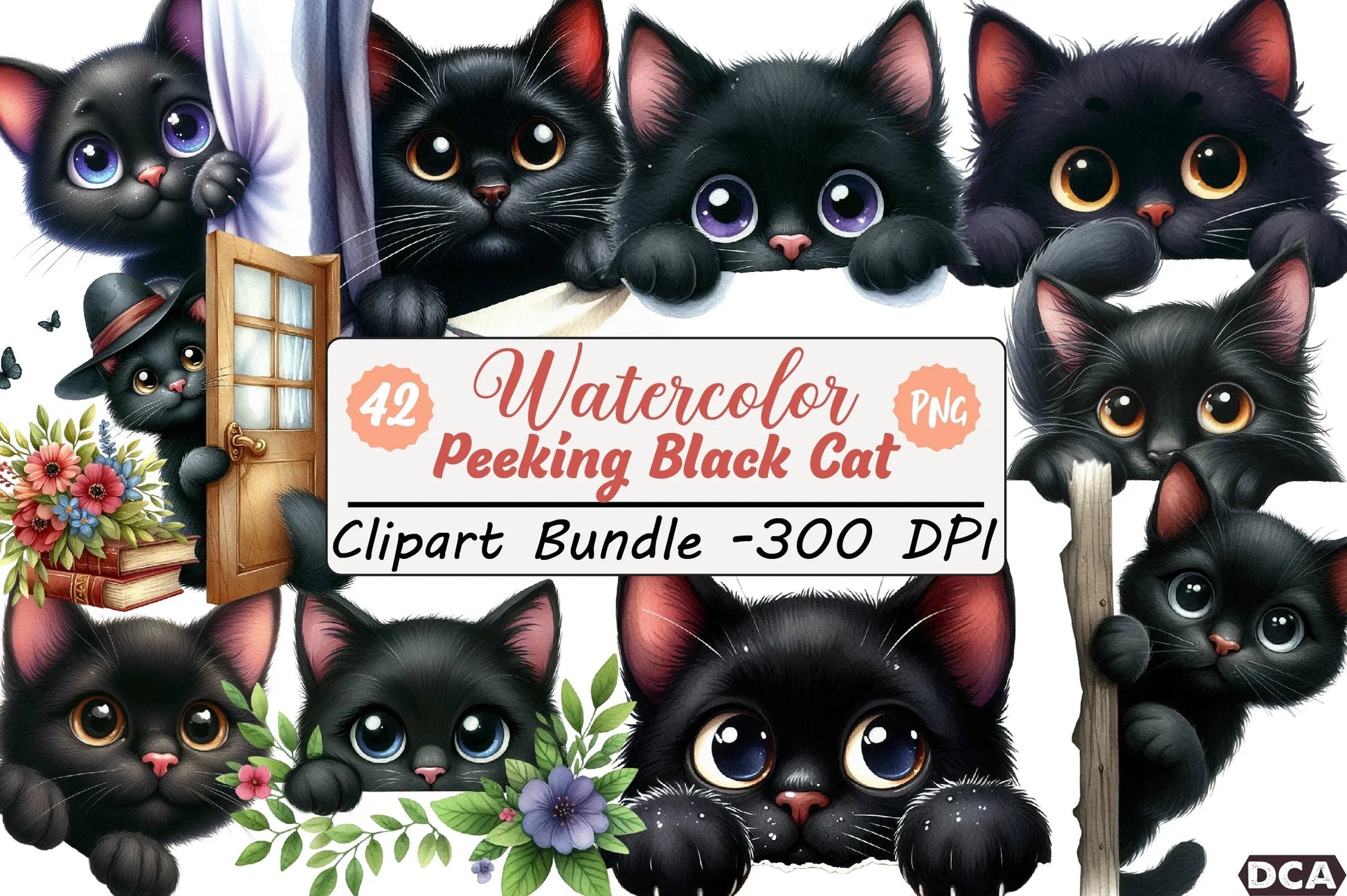 Peeking Black Cat Clipart Bundle - CraftNest - Digital Crafting and Art