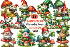 St. Patrick's Day Gnomes on Mushroom Clipart Bundle - CraftNest - Digital Crafting and Art