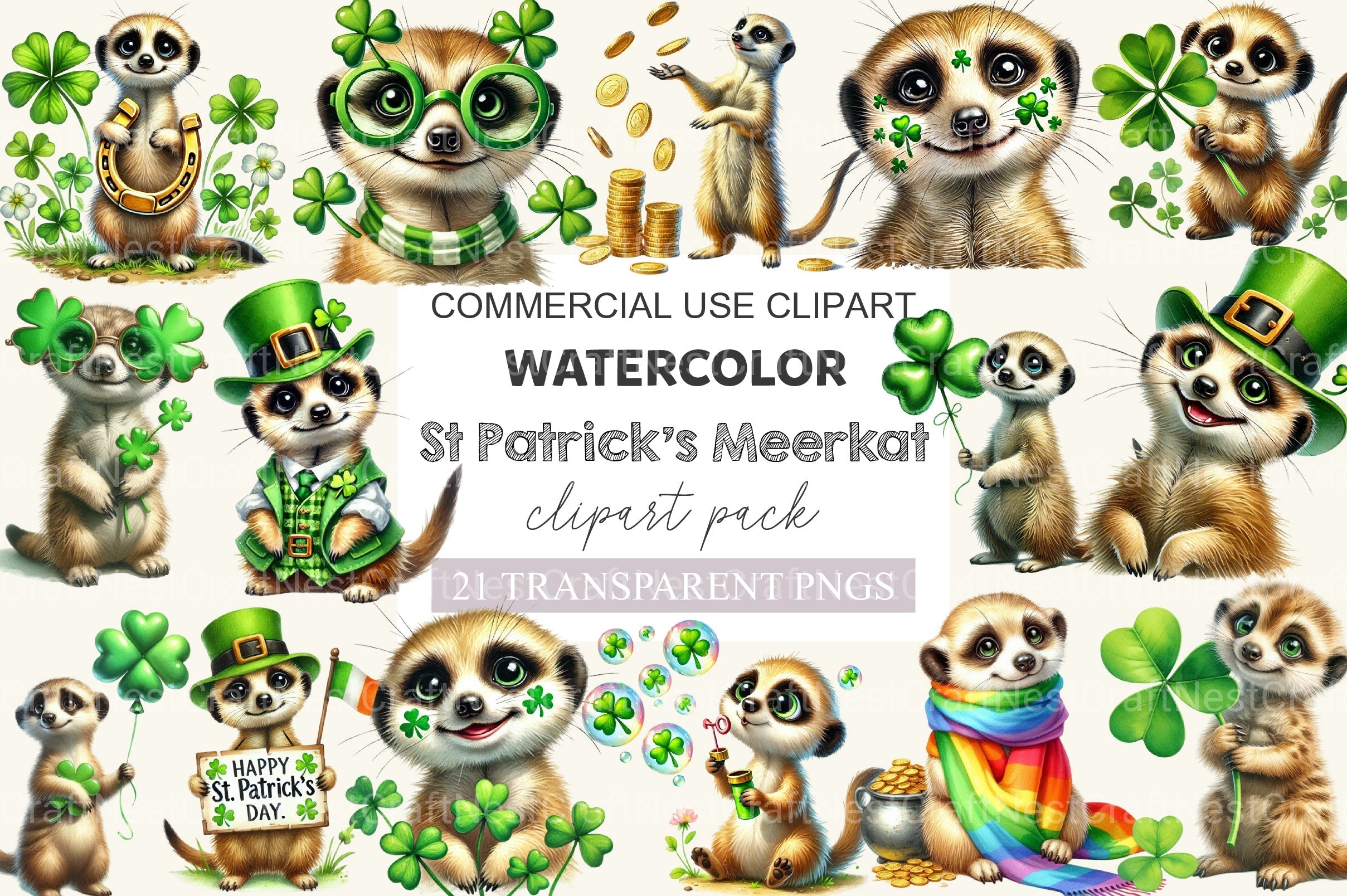 St Patrick's Meerkat Clipart Bundle