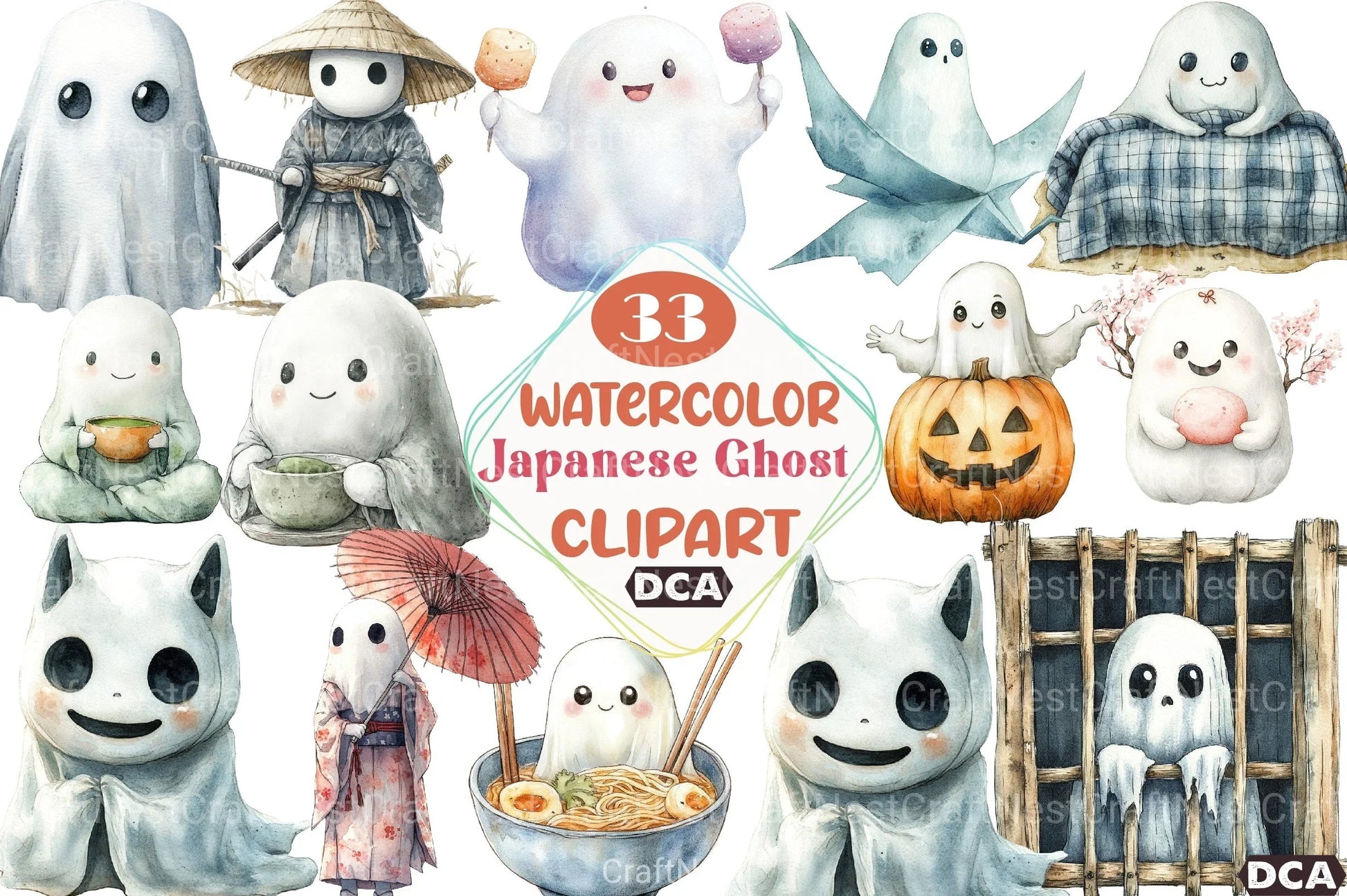Cute Japanese Ghost Clipart Bundle - CraftNest - Digital Crafting and Art