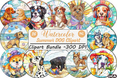 Round Stained Glass Summer Dog Clipart Bundle - CraftNest - Digital Crafting and Art