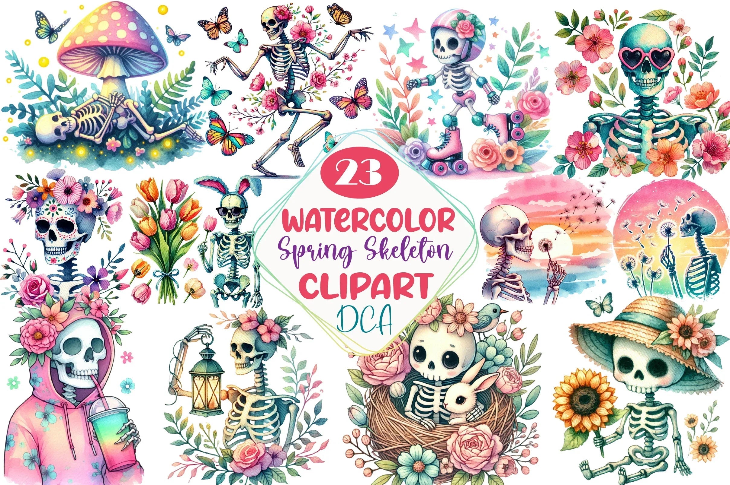 Spring Skeleton Clipart Bundle - CraftNest - Digital Crafting and Art