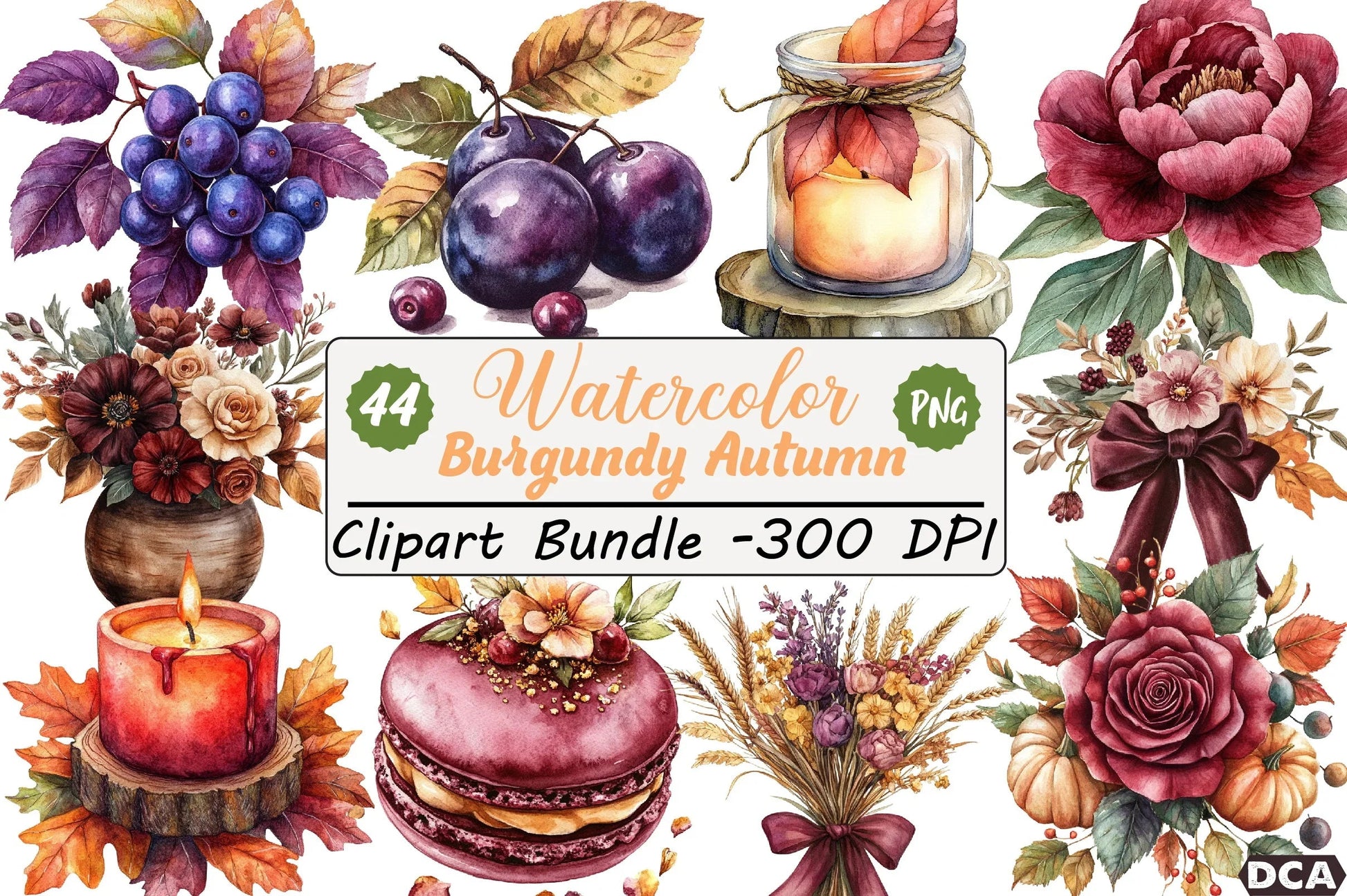 Burgundy Autumn Clipart Bundle - CraftNest - Digital Crafting and Art