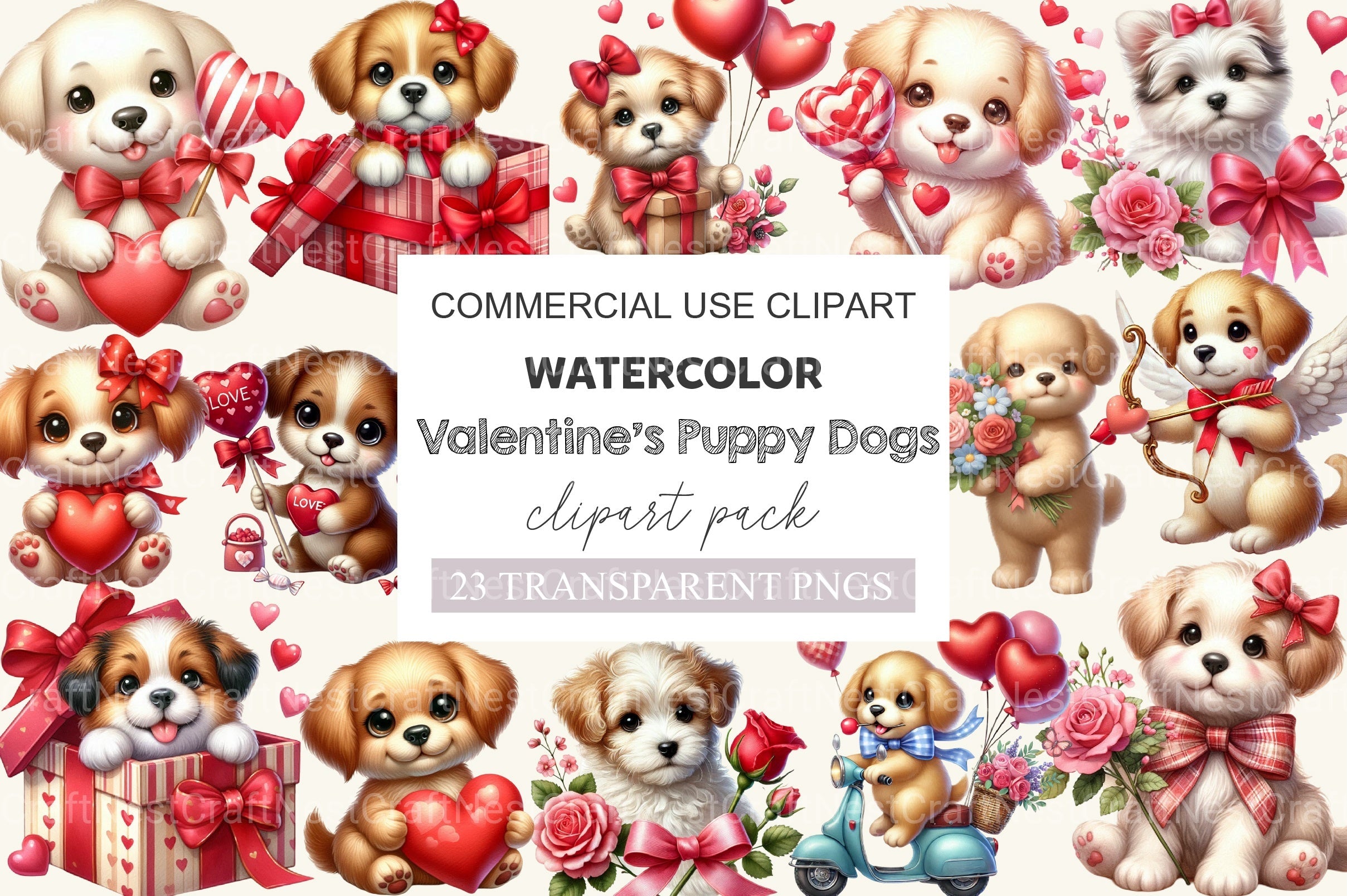 Valentine Puppy Dogs Clipart Bundle