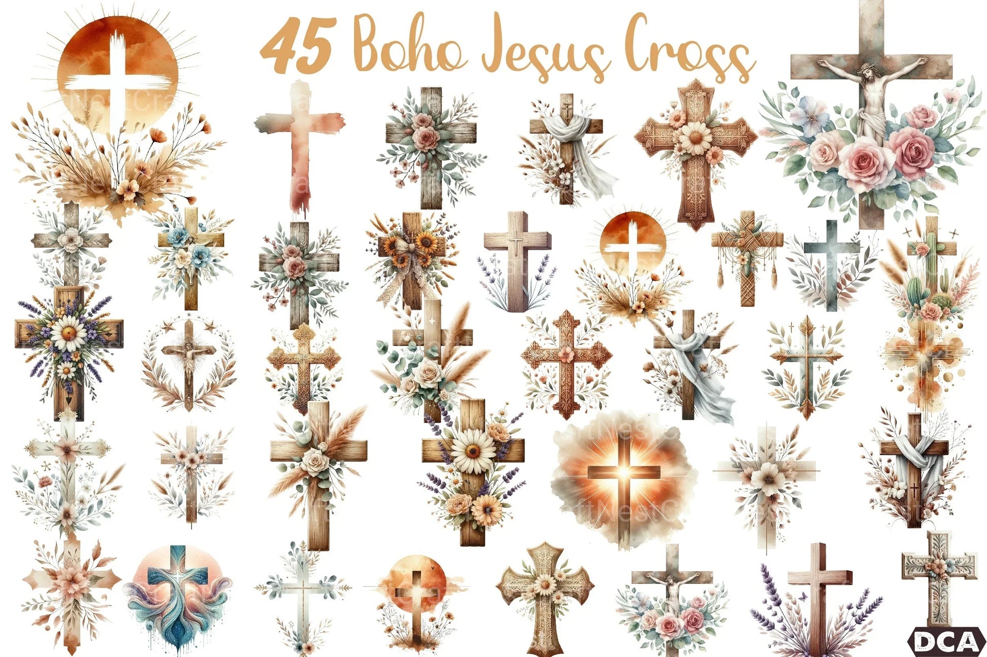 Boho Jesus Cross Clipart Bundle - CraftNest - Digital Crafting and Art