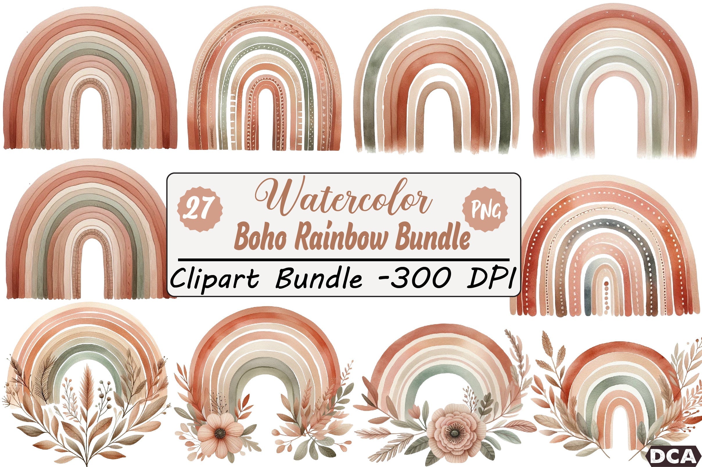 Boho Rainbow Clipart Bundle