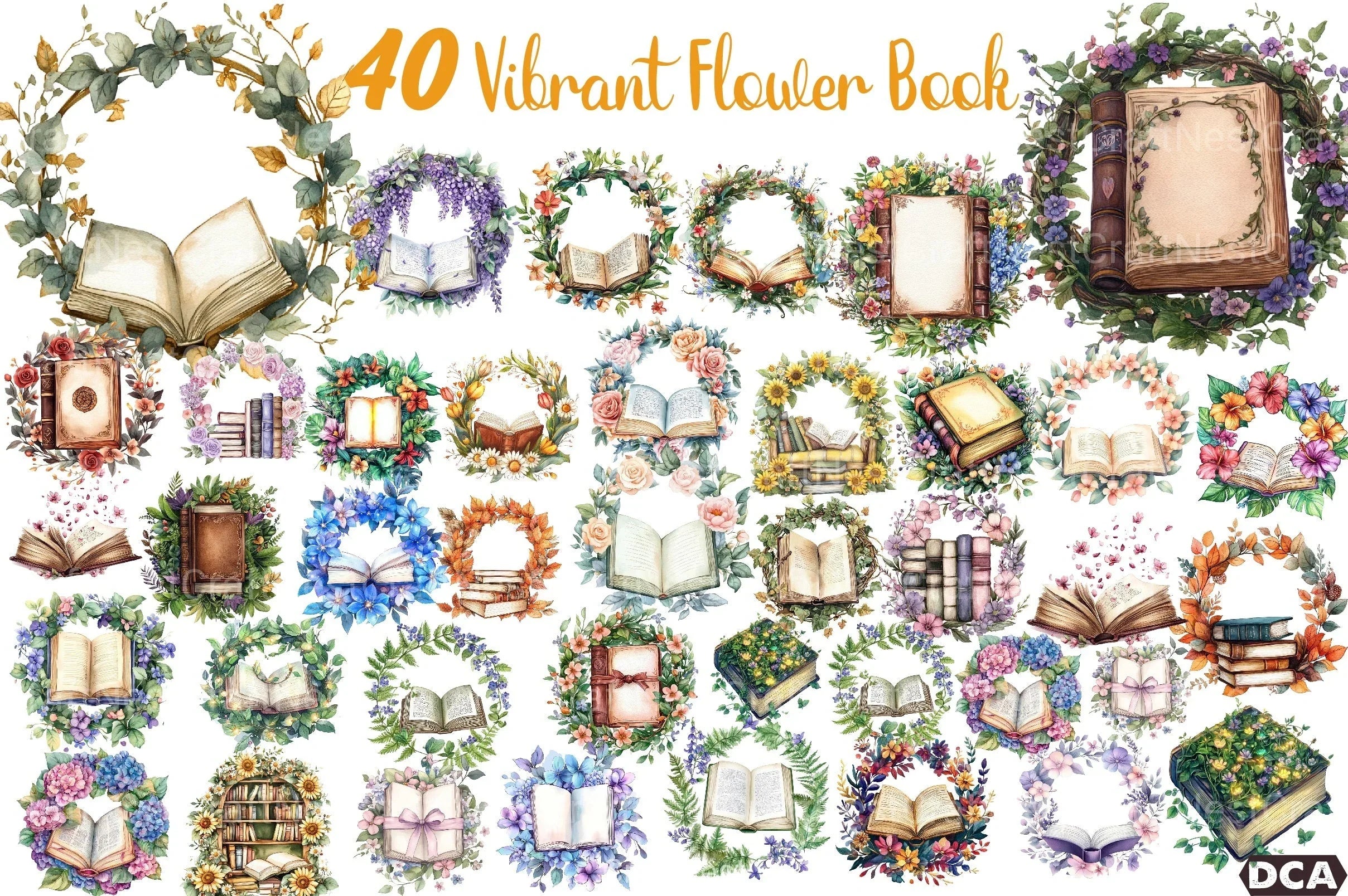 Vibrant Flower Wreath Clipart Bundle for Book Design - CraftNest - Digital Crafting and Art