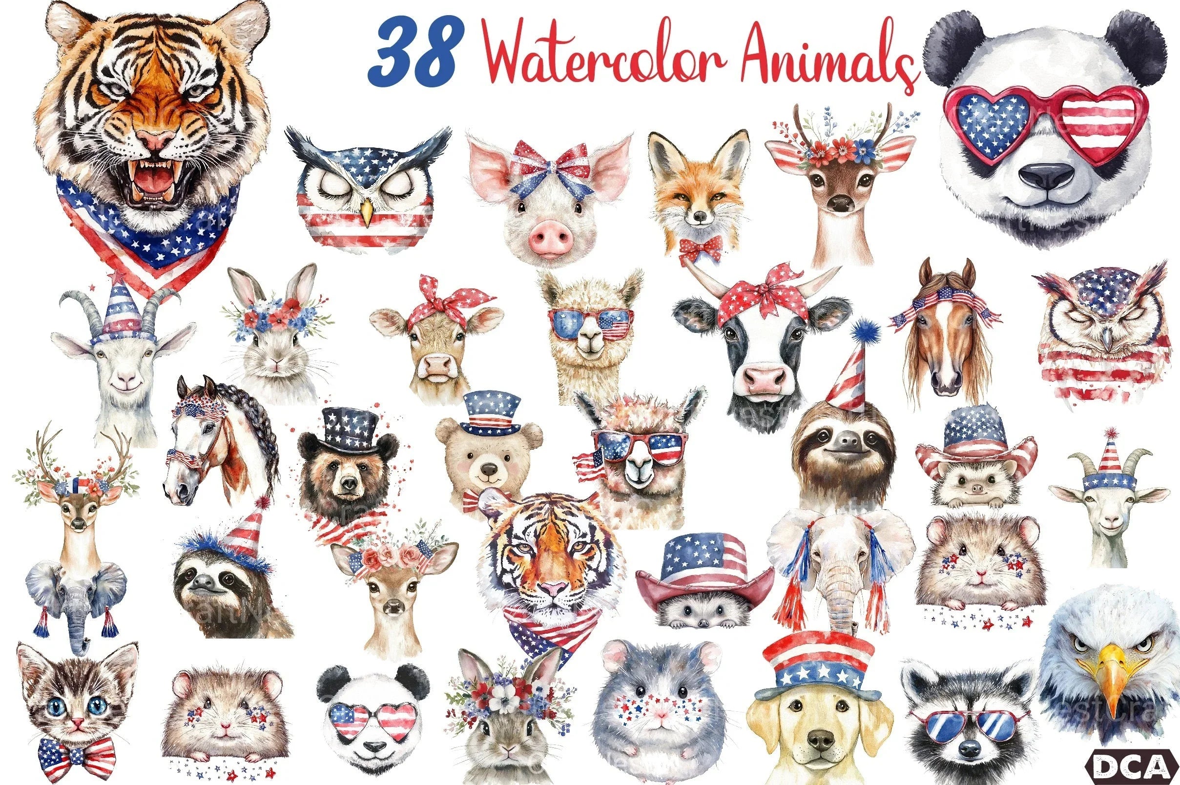 Animal 4th of July Clipart Bundle - CraftNest - Digital Crafting and Art