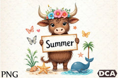 Summer Highland Cow Clipart Bundle 99 - CraftNest - Digital Crafting and Art